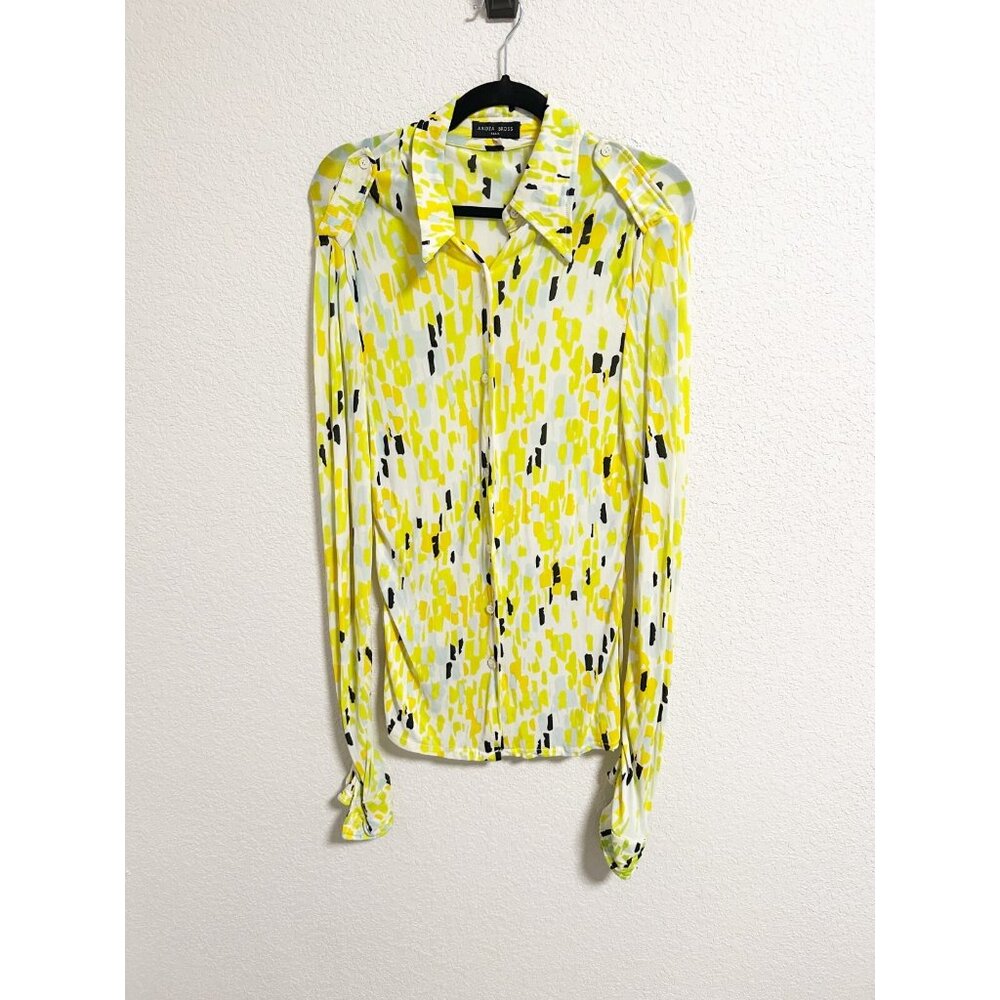 Aridza Bross Paris Abstract Print‎ Long Sleeve Button Up Blouse Yellow Size 2